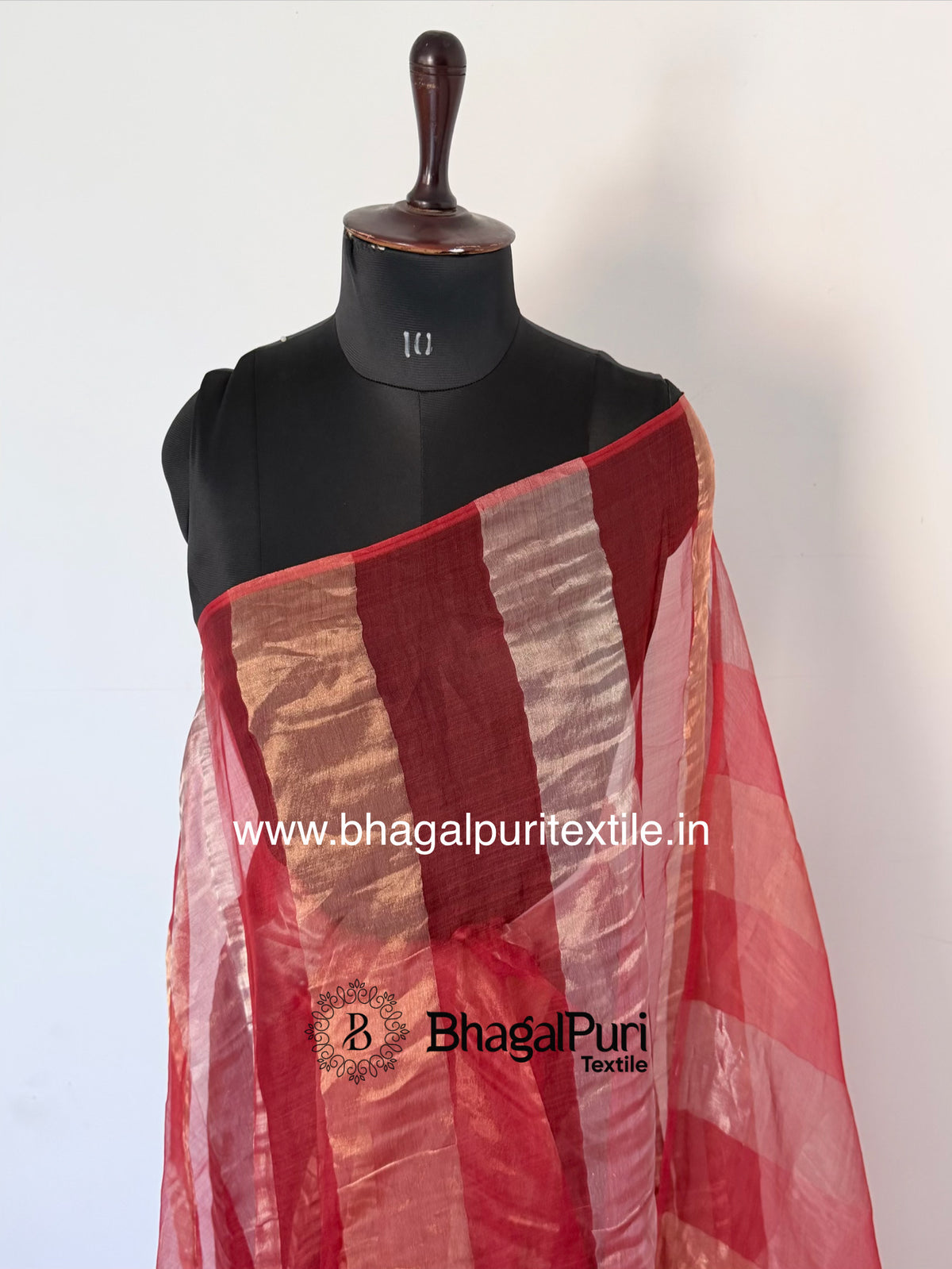 Noor-e-Ruby Organza Tissue Stipes Saree (Search Code-10193).