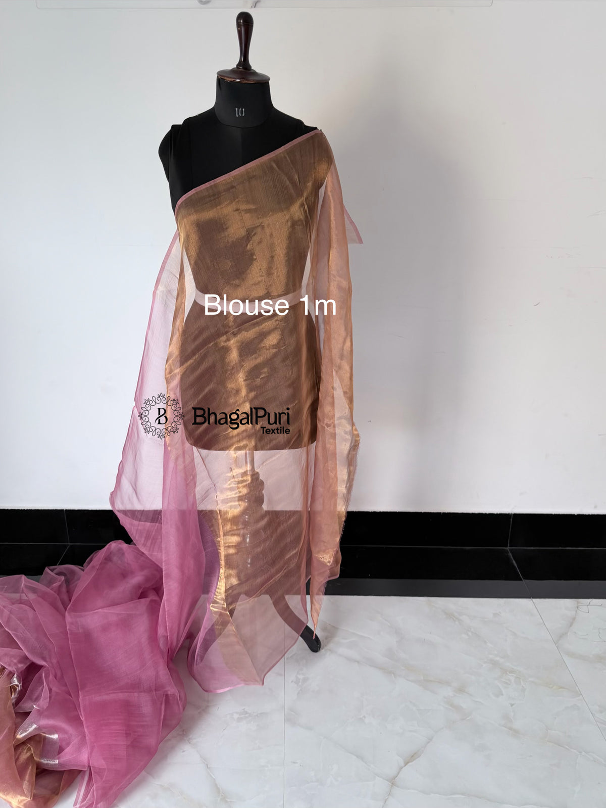 Rose Pink Organza Saree with Golden Tissue Pallu (Search Code-10196)