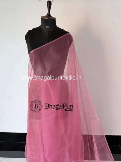Rose Pink Organza Saree with Golden Tissue Pallu (Search Code-10196)