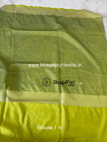 Classic Grey Linen Saree with  Yellow Border With 1 M Blouse (Search Code-10166)