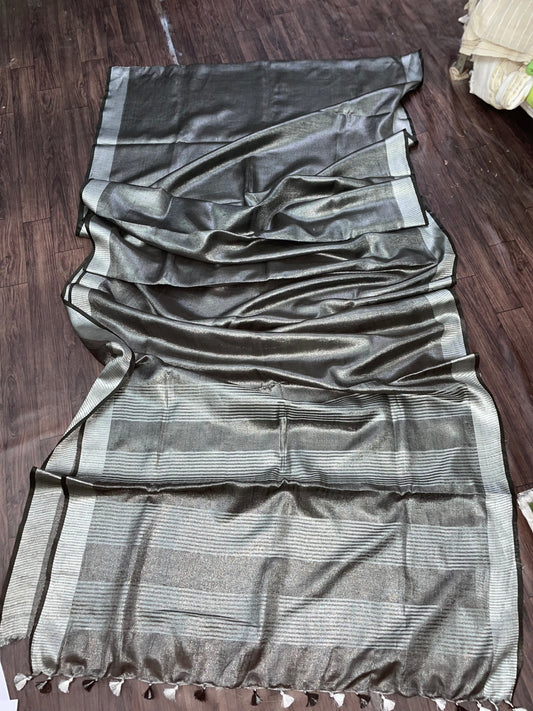 Silver Elegance Tissue Linen Saree (Search Code-1015)