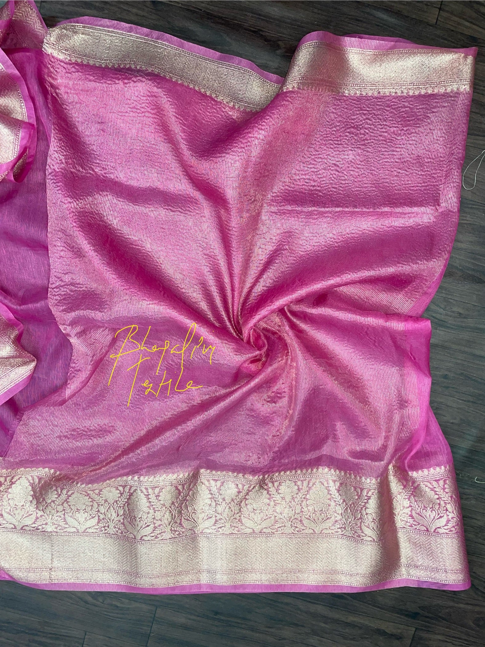 pink banarasi silk linen saree with classic zari border soft fabric ethnic wear for women