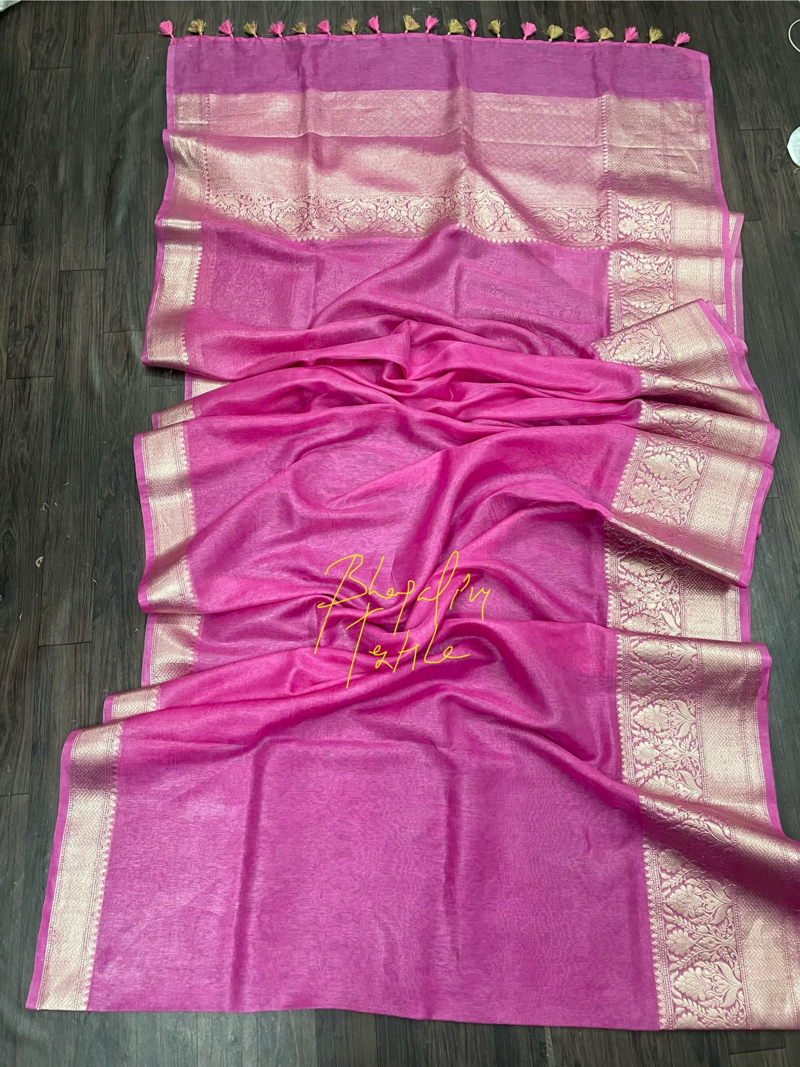 Pink banarasi silk linen saree with rich zari weaving elegant traditional saree for wedding and festive wear