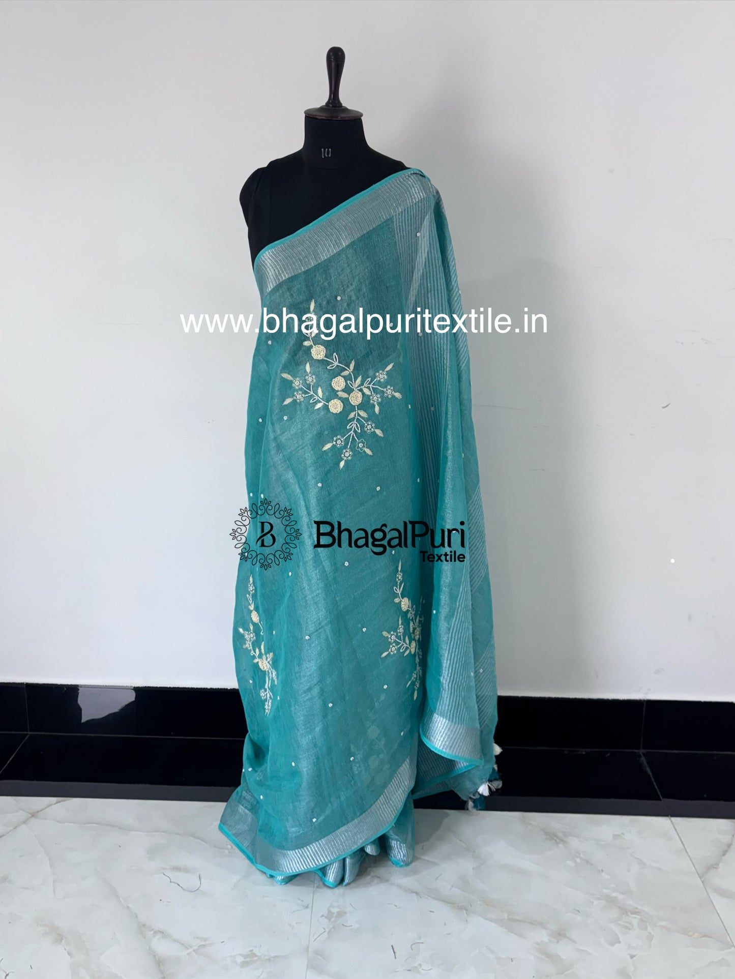 Premium beads work tissue linen saree for women in elegant design with running blouse piece, perfect for wedding and party wear