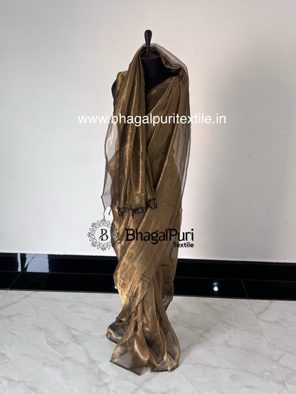 Premium black tissue silk saree with running blouse piece, soft lightweight designer saree perfect for weddings, festive occasions, and evening parties.