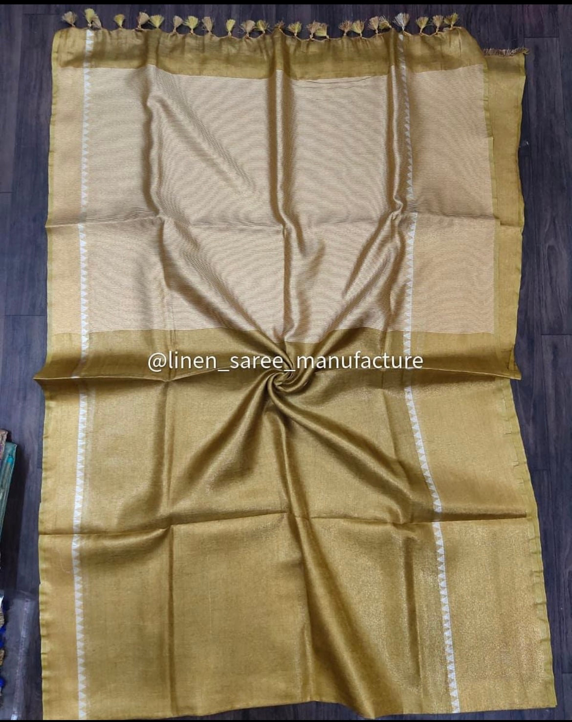 Khaki temple tissue linen saree for women festive wear Bhagalpuri saree