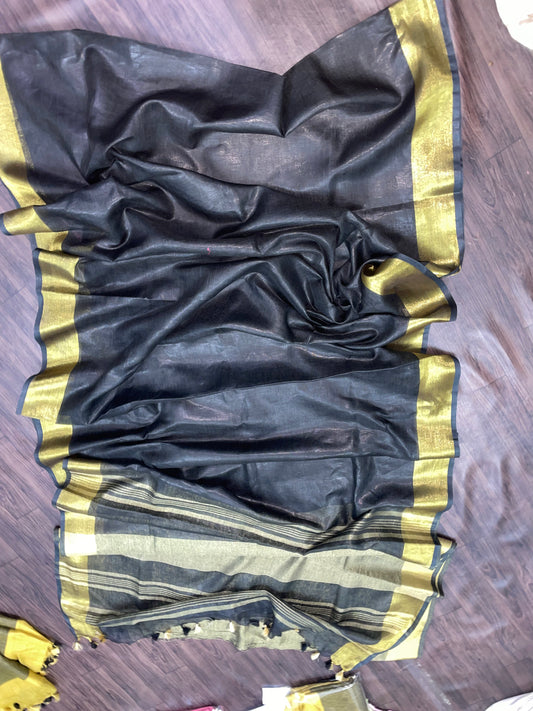pure linen black saree lightweight office wear casual ethnic saree india