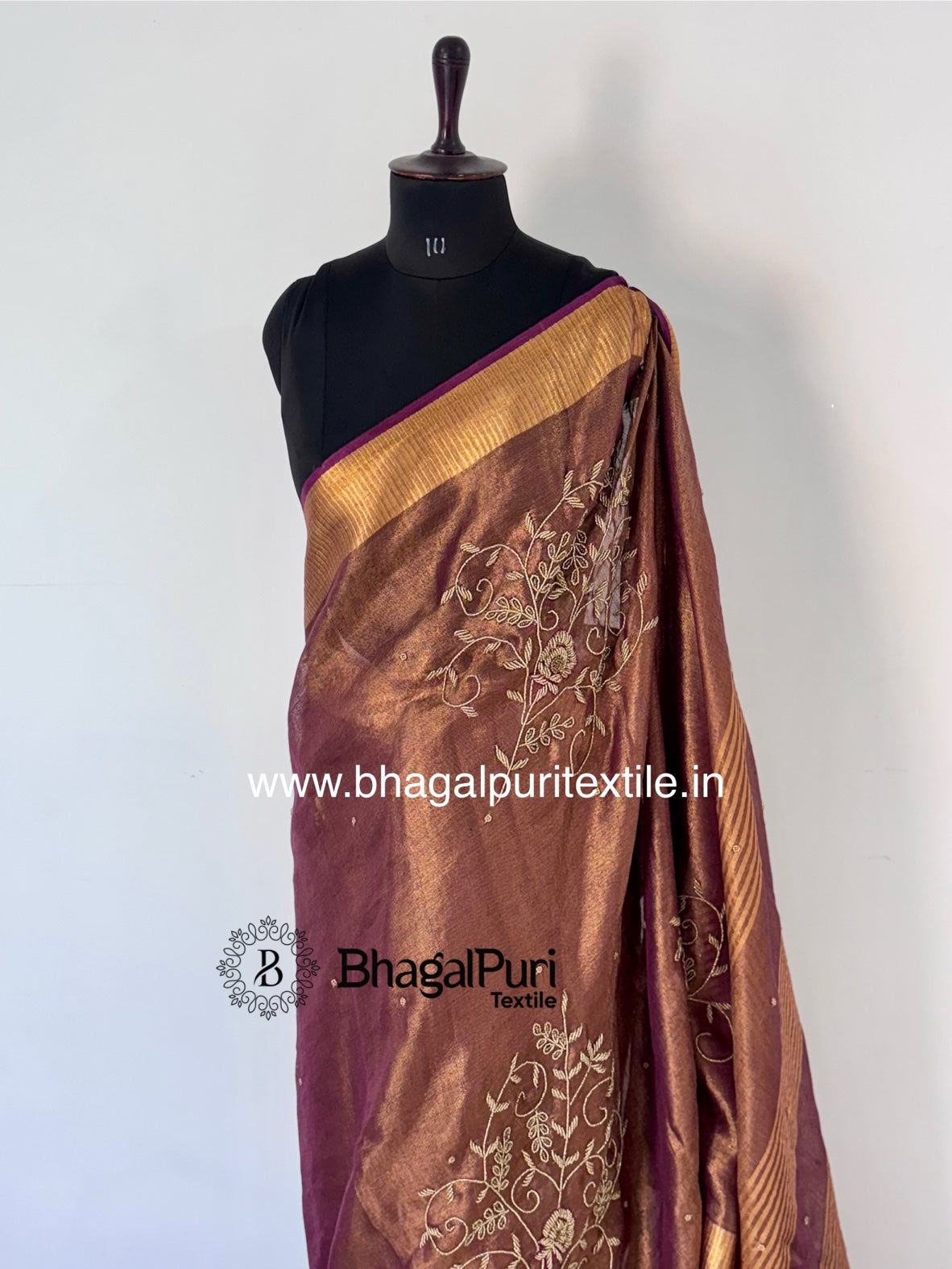 Stylish tissue silk saree with intricate beads work for ethnic and festive look.