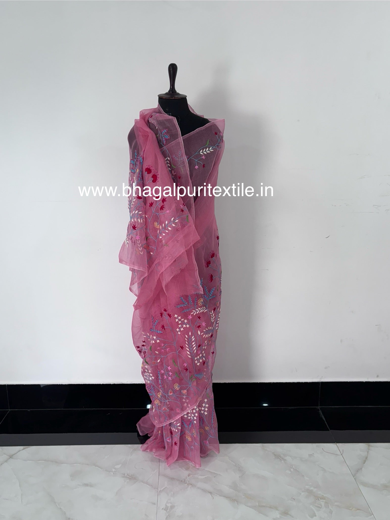 pink organza embroidered saree, pastel pink organza saree, party wear organza saree, luxury organza saree