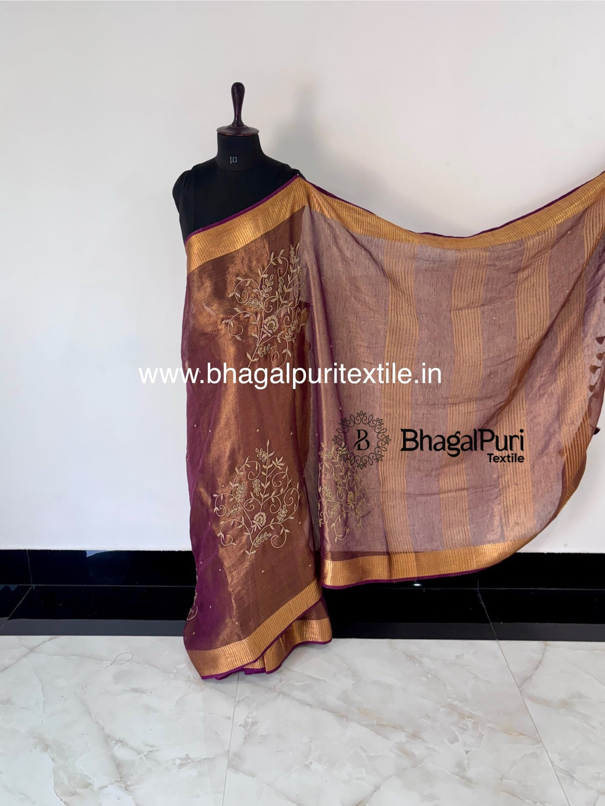Beautiful tissue silk saree featuring beads work, ideal for party and celebrations.