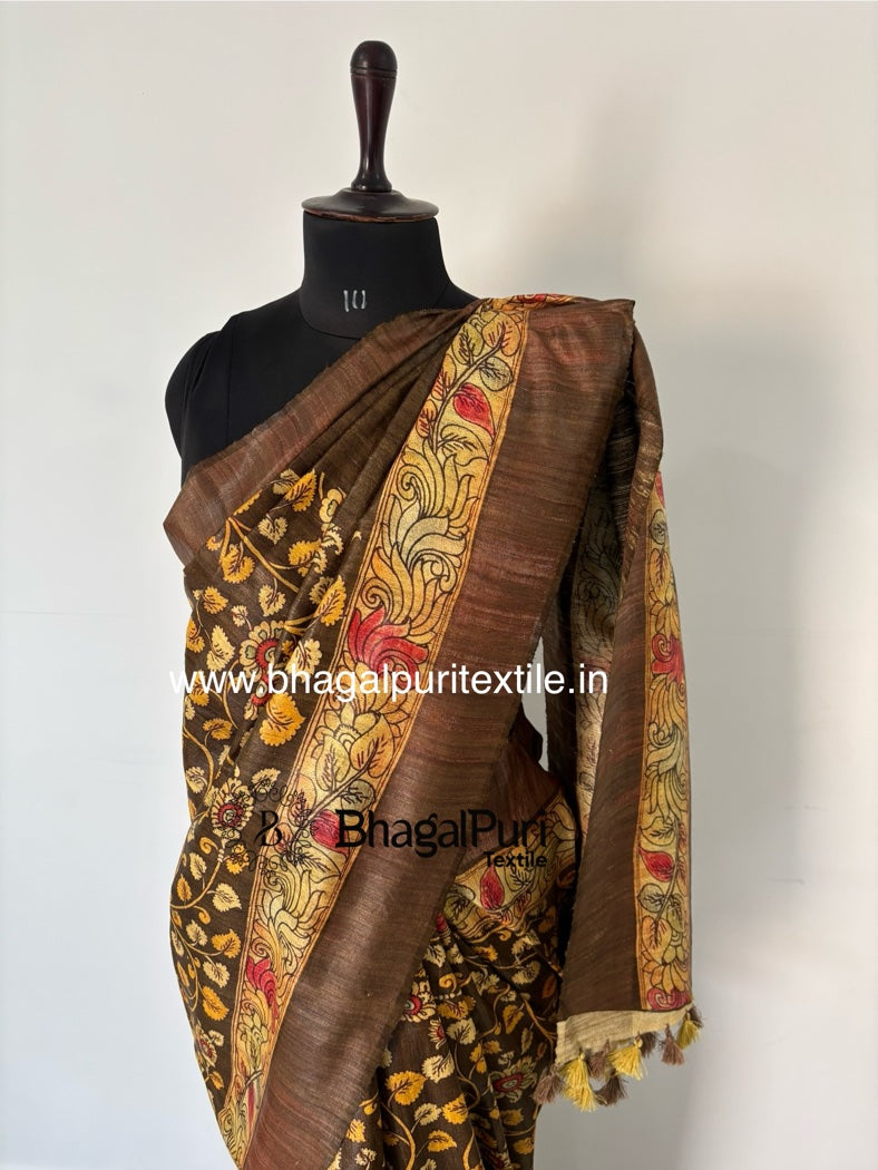 Tussar Giccha silk saree with designer prints for festive and casual ethnic wear