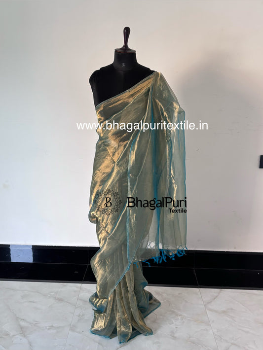 designer tissue silk saree in turquoise color
