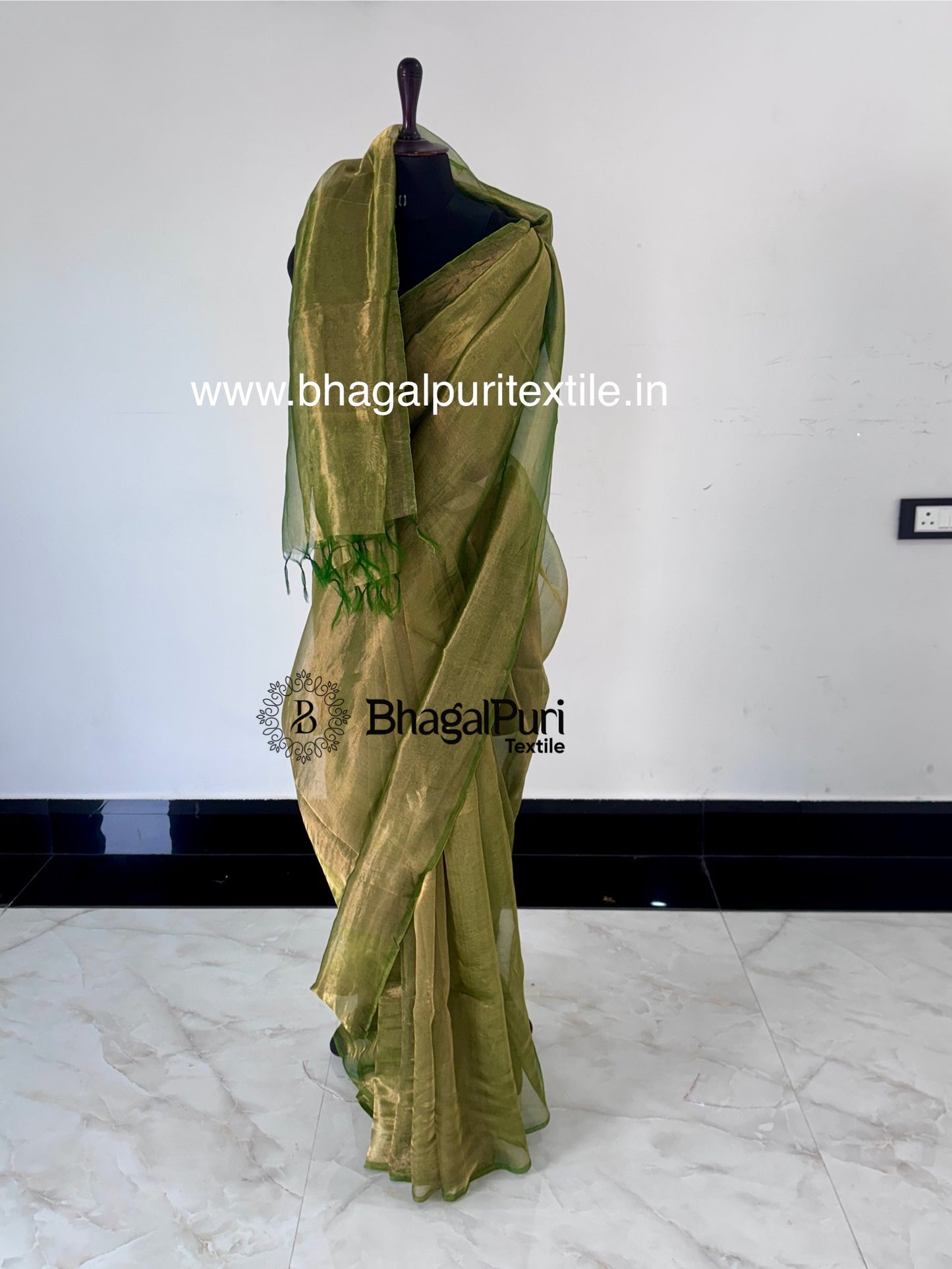 Green tissue silk saree with running blouse elegant designer party wear saree for women