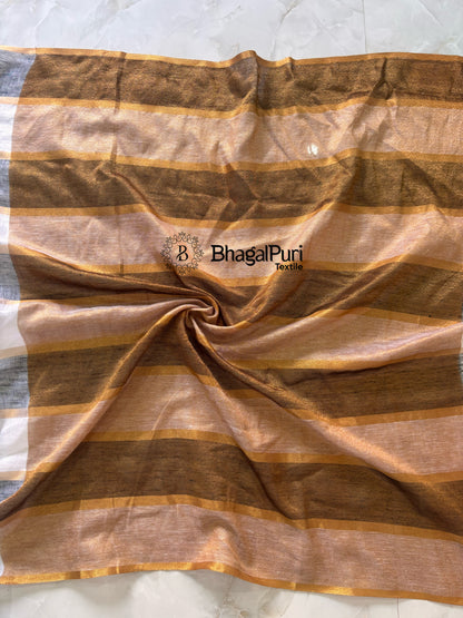 Premium party wear linen saree in black and white check pattern with beautiful zari work border