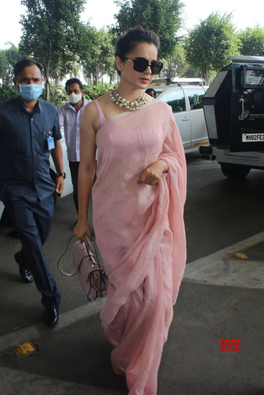Peachy Elegance Linen Saree