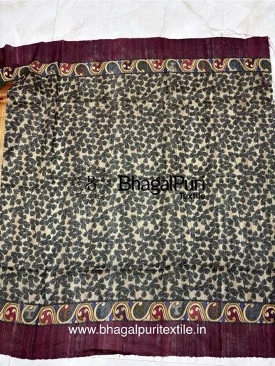 Tussar Ghicha digital print silk saree with running blouse piece, natural textured fabric, and elegant traditional design – ideal for festive and ethnic wear.